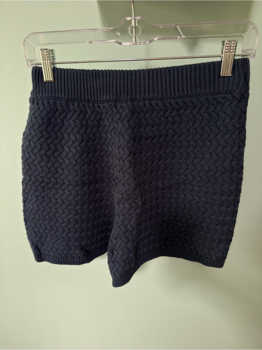 Free People Navy High-Waist Textured Knit Shorts